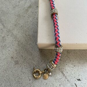 J. Crew Pink and Blue Braided Bracelet with Gold Accents